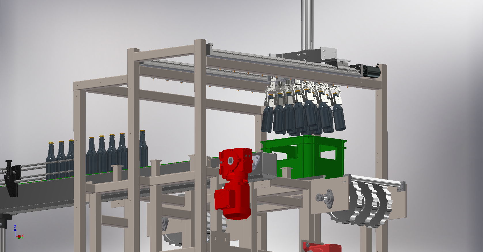Mechanical design for a bottle packing machine in Lebanon.